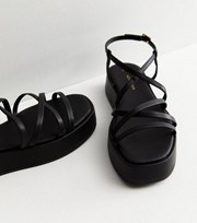 New Look Black Leather-Look Strappy Flatform Sandals